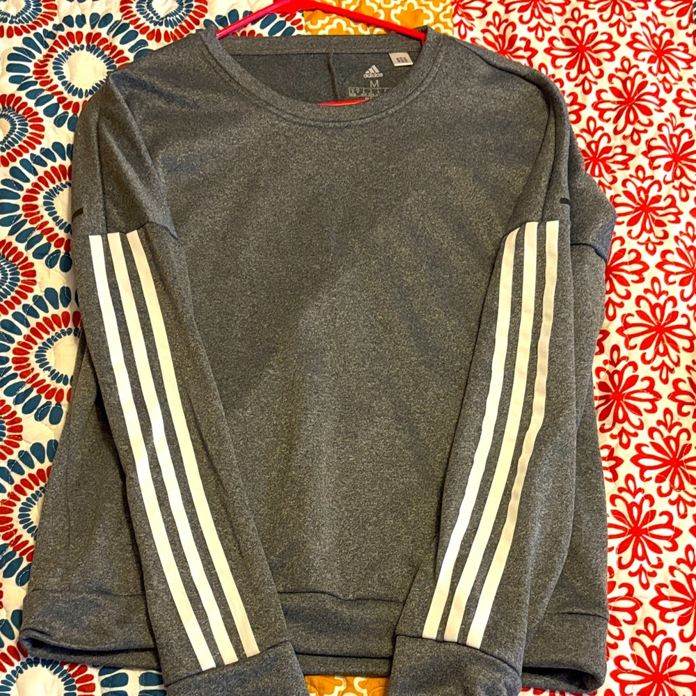 Adidas Charcoal Sweatshirt with White Sleeve Stripes